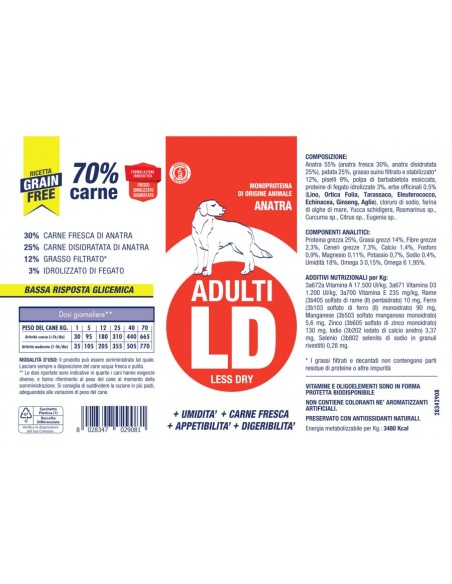 Vet Line Adulti LD Anatra Grain Free gr.800. Crocchette per cani.