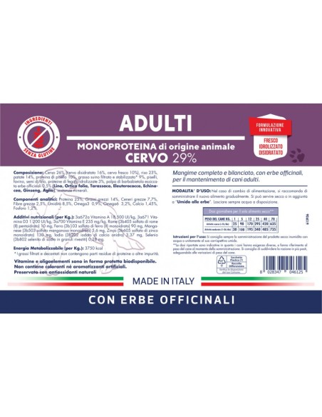 Vet Line Adulti Cervo kg.12,5.Crocchette per Cani .