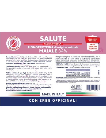 Vet Line Salute Sensi Maiale Grain Free gr.800. Crocchette per Cani