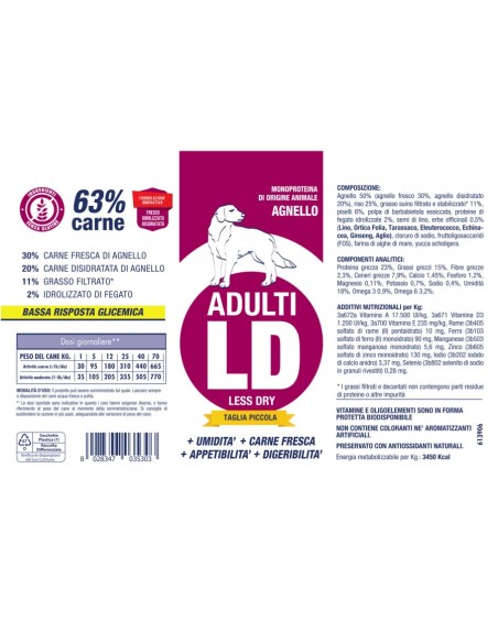 Vet Line Adulti LD Agnello Taglia Piccola kg.3.Crocchette per cani .