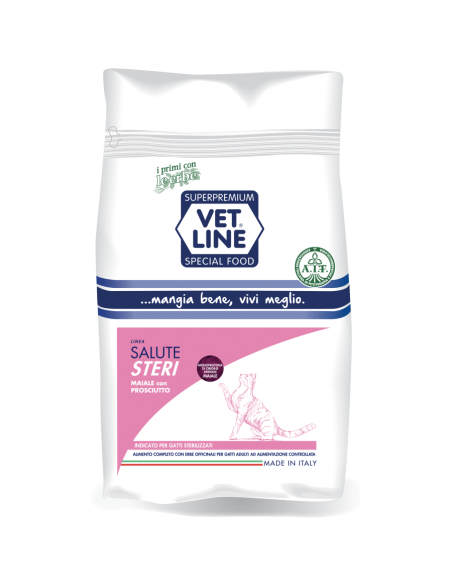 Vet Line Salute Steri Maiale con Prosciutto gr.400. Cibo Secco Per Gatti.