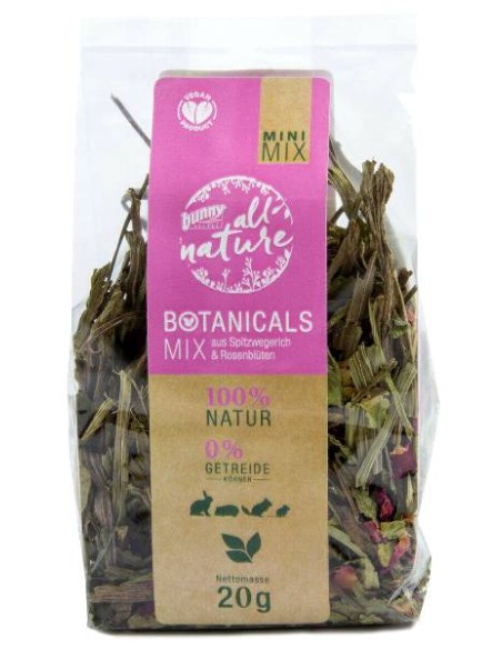 Bunny Botanicals Mix di Plantago lanceolata e fiori di rosa gr 20, Mangime per roditori