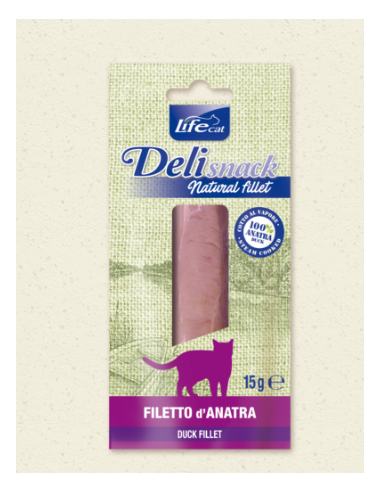 LIFE Cat Delisnack natural filetto di Anatra gr.15. Leccornie per Gatt