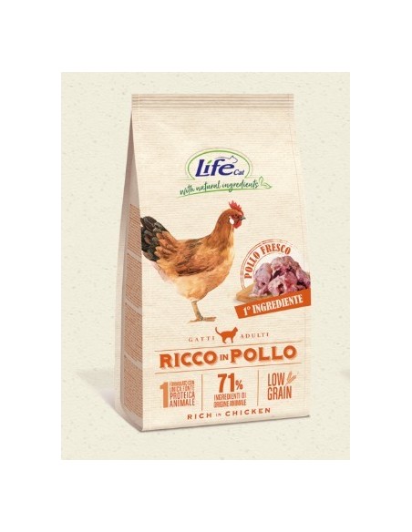 Life Cat Secco Ricco In Pollo Low Grain kg 1,5. Cibo Secco Per Gatti