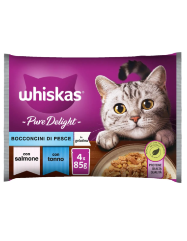 WHISKAS Pure Delight 4x85 GR.Bocconcini di Pesce in Gel.Cibo Umido Per Gatti.