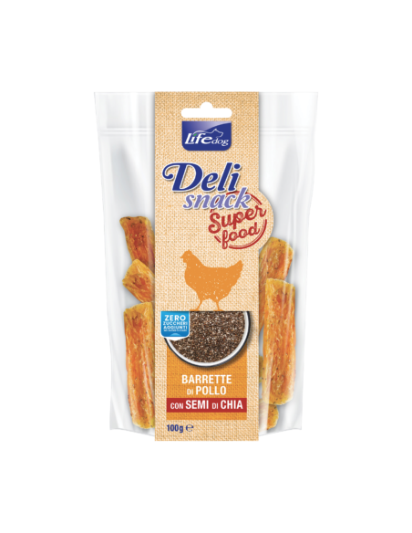 LIFE Dog Delisnack Superfood Barrette di Pollo con Semi di Chia gr.100.Snack Per Cani