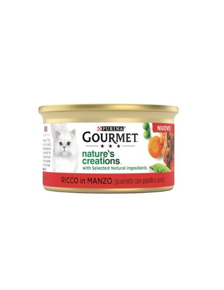 Gourmet Nature's Creation Manzo con piselli e carote 85 gr. Alimento completo per gatti adulti.
