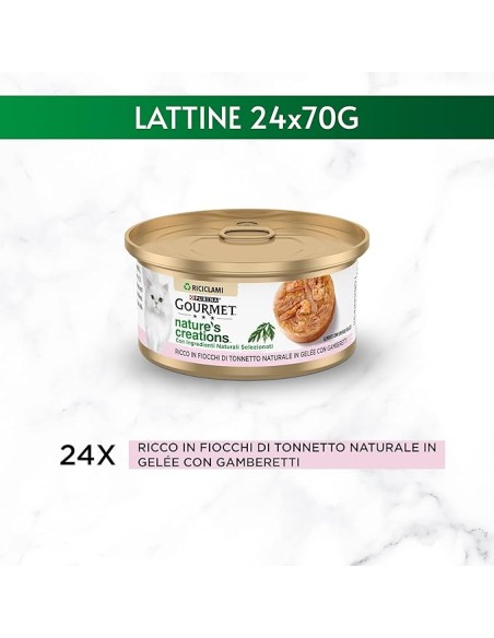 Gourmet Nature's Creation ricco in Fiocchi di Tonnetto Naturale in Gelee con Gamberetti- Cibo Umido Per gatti .