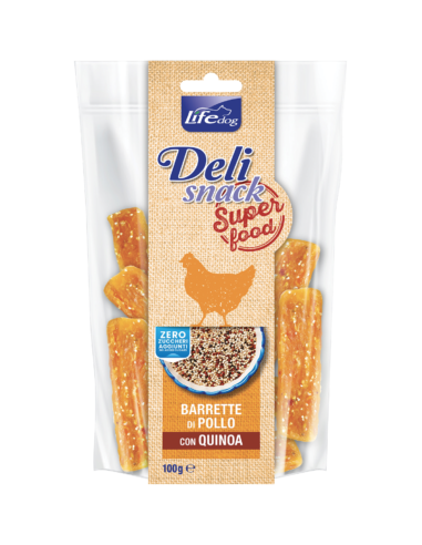 LIFE Dog Delisnack Superfood Barrette di Pollo con Quinoa gr.100.Snack Per Cani.