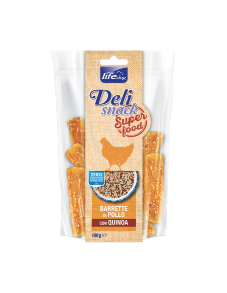 LIFE Dog Delisnack Superfood Barrette di Pollo con Quinoa gr.100.Snack Per Cani.