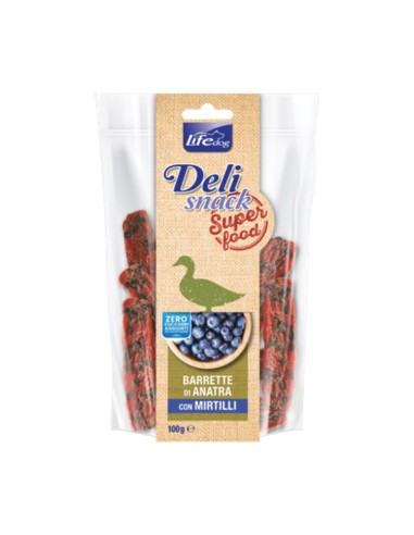 LIFE Dog Delisnack Superfood Barrette di Anatra con Mirtilli gr.100.Snack Per Cani .