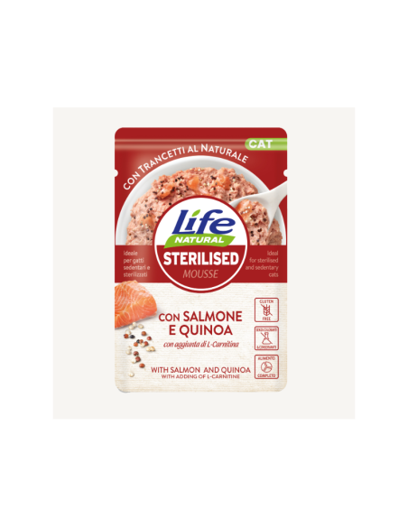 Life Cat busta Sterilised Salmone e Quinoa gr.70. cibo Umido Per Gatti .