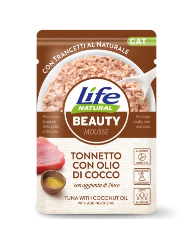 Life Cat busta Beauty Tonnetto con Olio di Cocco gr.70. Cibo Umido Per Gatti.