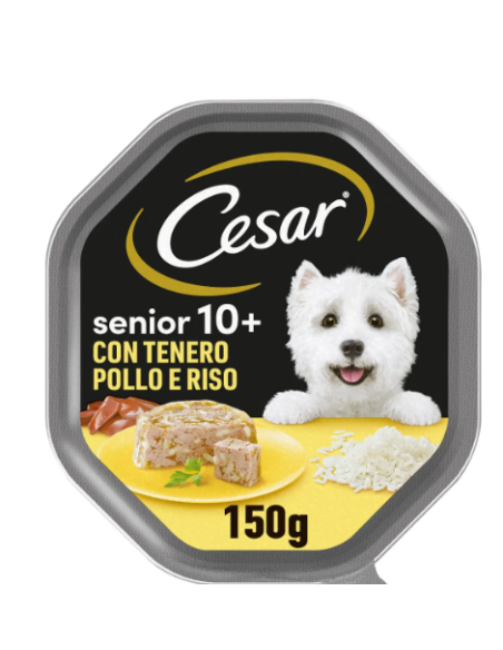 Cesar Senior 10+ Con Tenero Pollo e Riso.  150 gr Alimento Per Cani