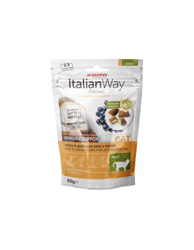 italian way Cat Pillows Immune Support con Pollo Latte e Mirtilli gr.60. Snack per gatti