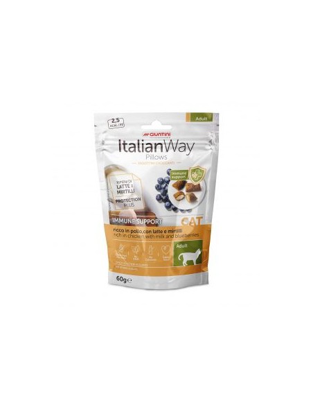 italian way Cat Pillows Immune Support con Pollo Latte e Mirtilli gr.60. Snack per gatti