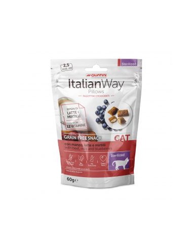 italian way Cat Pillows  Sterilizzato Manzo Latte e Mirtilli gr.60. Snack Per Gatti.