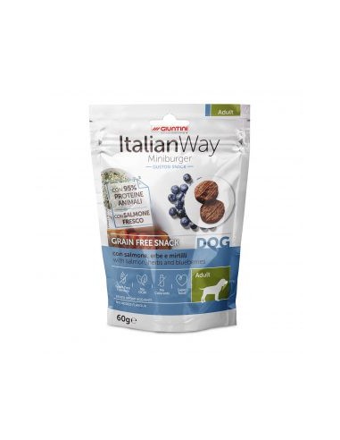 italian way dog Mini Burger con Salmone Erbe e Mirtilli gr.60 Grain Free. Snack per cani