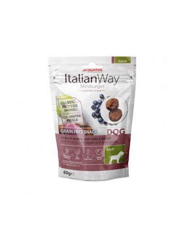 italian way dog Mini Burger con Anatra Mela e Mirtilli gr.60. snack per cani