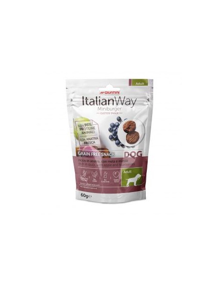 italian way dog Mini Burger con Anatra Mela e Mirtilli gr.60. snack per cani