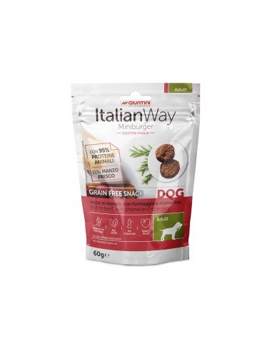 italian way dog Mini Burger con Manzo Formaggio e Rosmarino gr.60 - Snack Per Cani .