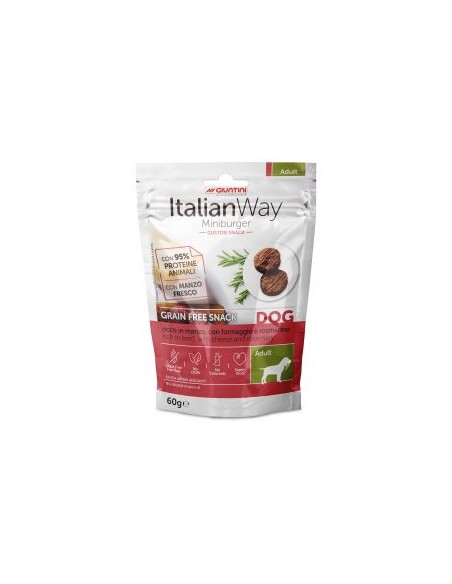 italian way dog Mini Burger con Manzo Formaggio e Rosmarino gr.60 - Snack Per Cani .