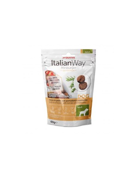 italian way dog Mini Burger con Pollo Pomodoro e Rosmarino gr.60 . Snack per cani .