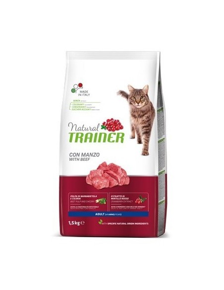 Natural Trainer Adult Con Manzo kg 1,5 . Alimento Per Gatti