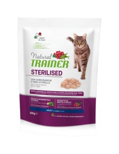 Natural Trainer Adult Sterilizzato con carni bianche gr 300. Cibo Secco Per gatti.