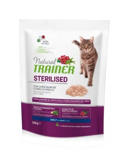 Natural Trainer Adult Sterilizzato con carni bianche gr 300. Cibo Secco Per gatti.