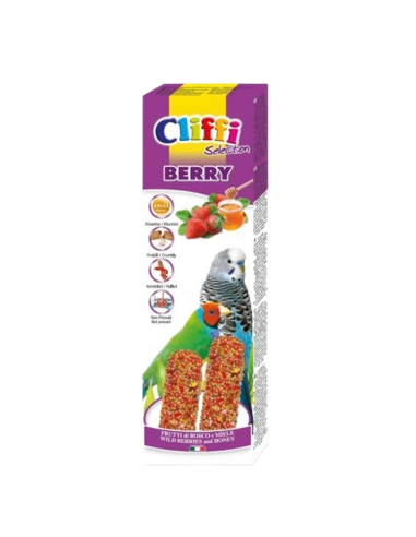 Cliffi Sticks Pappagallini Esotici Berry Frutti di Bosco e Miele gr 60. Mangime per Uccelli