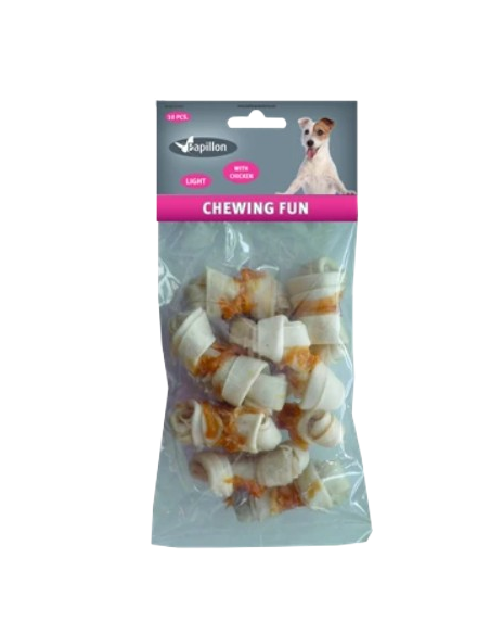 Ossa annodate Con  pollo 10 pezzi. 120 gr. Snack per cani