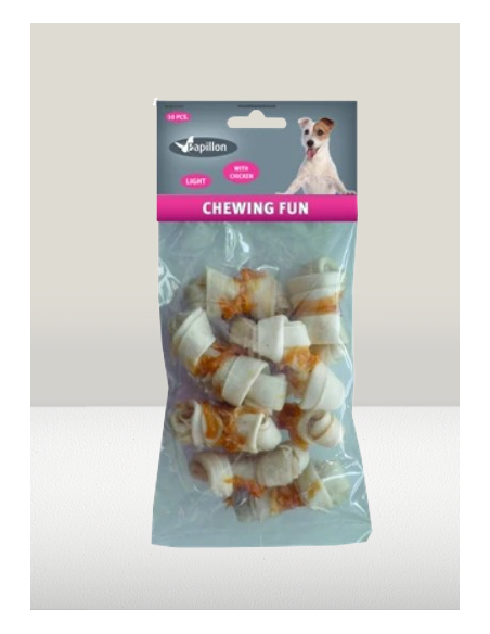 Ossa annodate Con  pollo 10 pezzi. 120 gr. Snack per cani