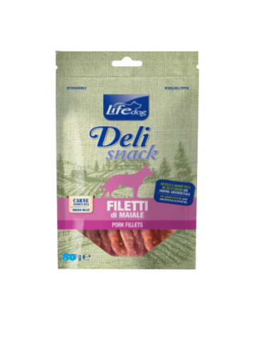 Life dog Delisnack Filetto essiccato di maiale gr 100. snack per cani.