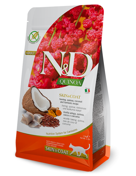 Natural and delicioius Gatto Quinoa Skin and coat aringhe e cocco kg 1,5. Cibo Secco per gatti .