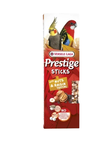 Prestige Stick Parrocchetti Noci e Uva Passa  2 stick da gr 140.Snack e Integratori per Uccelli