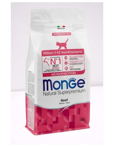 Monge kitten 1-12 mesi  Manzo kg.1,5. Cibo Per Cuccioli di gatto