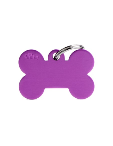 Medaglietta Basic Osso Grande Alluminio  Viola. Accessori per cani.