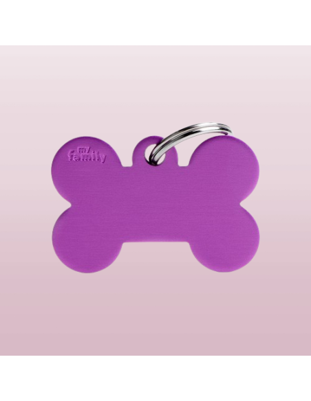 Medaglietta Basic Osso Grande Alluminio  Viola. Accessori per cani.