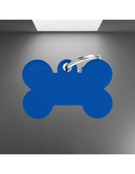 Medaglietta Basic Osso Grande Alluminio Blu. Accessori per cani.