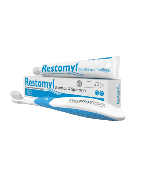 Restomyl Dentifricio 50 ml e spazzolino. Igiene per cani