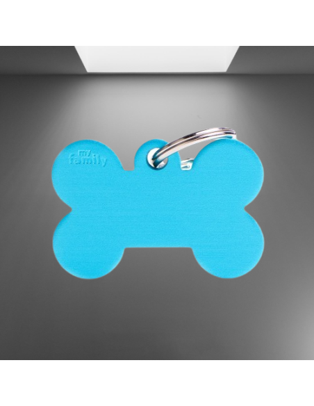 Medaglietta basic Osso Grande Alluminio Azzurro. Accessori per cani