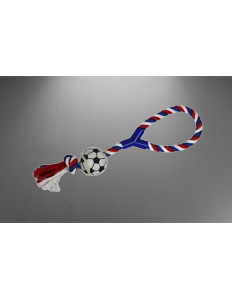 Corda 43 cm con Maniglia e Palla Calcio . Giochi Per Cani .