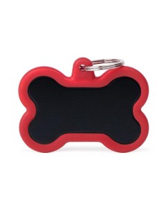 Medaglietta Hustag Osso Xl Alluminio Nero Gomma Rossa Accessori.