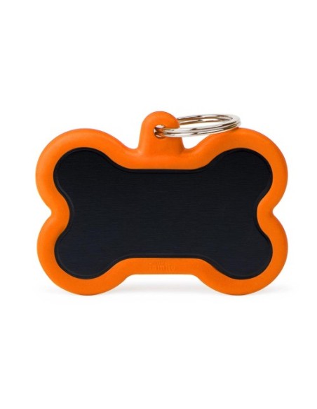 Medaglietta hustag Osso Xl Alluminio Nero Gomma Arancio. Accessori.