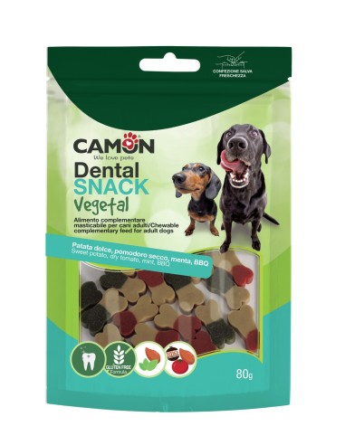 Dental Snack Vegetal Ossicini Patate Pomodoro menta e bbq 80 gr. Snack per cani.