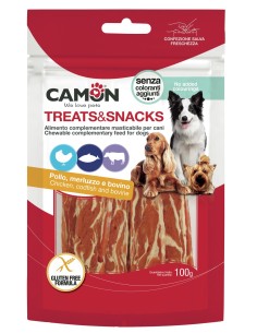 Treats and Snacks Chewy Stripes Pollo Merluzzo e Bovino gr 100. Snack per Cani