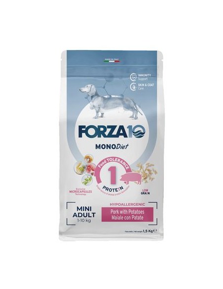 FORZA 10 Mini Diet Maiale con Patate Low Grain Kg.1,5. Diete Cibo Secco per cani.