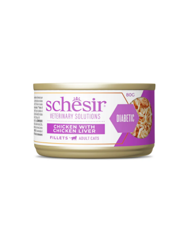 Schesir Veterinary Solutions Diabetic Pollo con Fegato di Pollo gr.80 filetti. Diete cibo umido per gatti