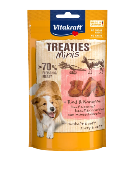 Vitakraft Snack Cane Treaties Minis Manzo e Carote gr.48.Snack per cani